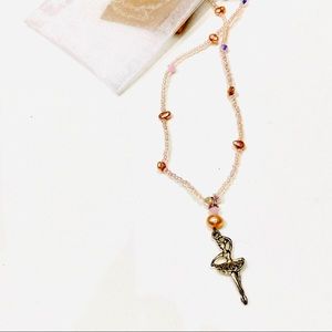 Handmade Pastel Pink Pearl Ballerina Necklace Valentine
